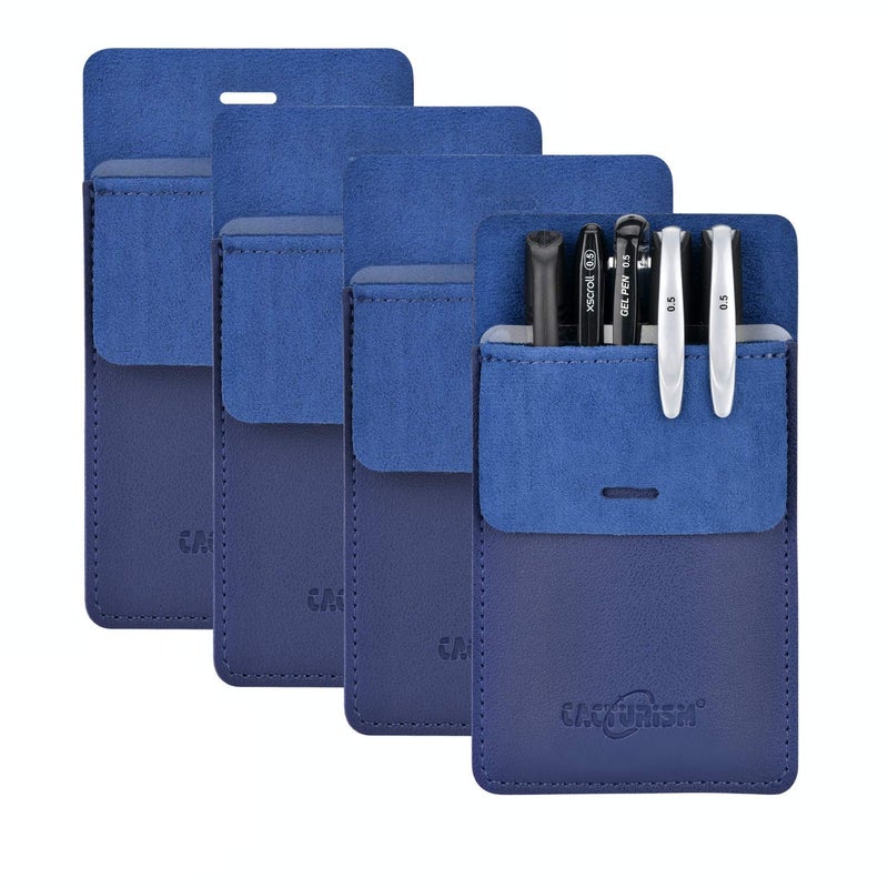 Cacturism Pocket Protector, 4 Pack Premium PU Leather Men Women Pen Holder Pouch Pocket Organizer For Shirts, Lab Coats, Pants - Multi-Purpose-Holds Pens, Pointers, Pencils, Ruler, Tools (Blue 4 Pcs) - Image 1